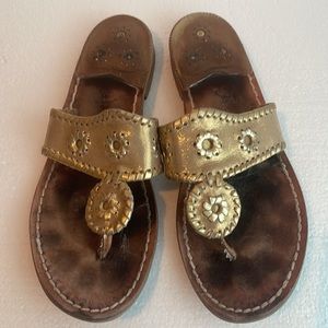 Jack Rogers 1960 sandals whipstitched flats metallic gold slip on women’s size 8